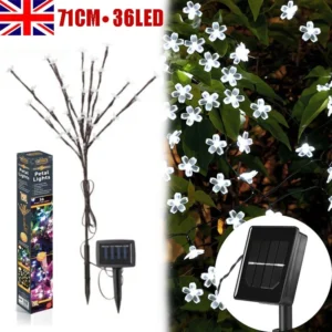 Solar Powered Petal Lights 71cm 36 LED Bright White Garden Party Xmas Decoration