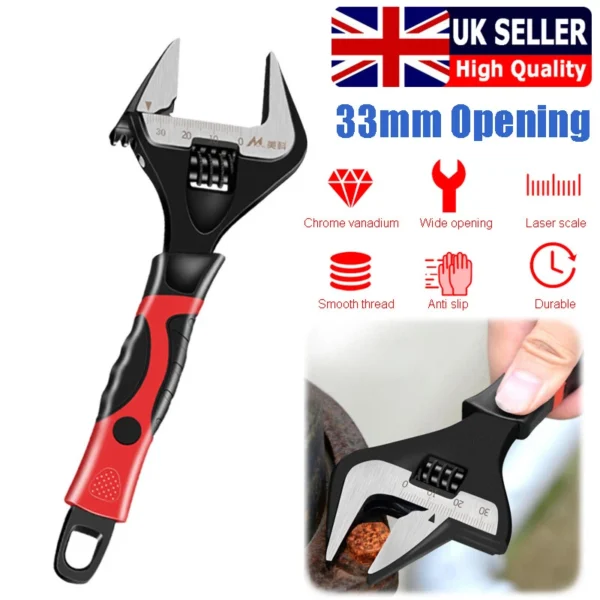 6 Inch Adjustable Large Extra Wide Jaw Spanner Wrench 0-30mm Large Opening UK