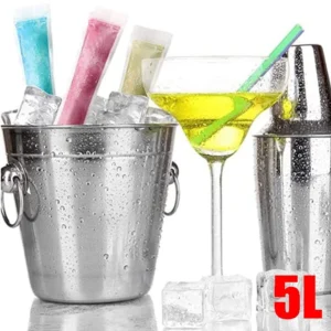 5L Stainless Steel Ice Bucket Champagne Wine Cooler with Handle Bar Pub Party UK