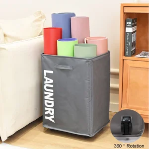 68L Laundry Basket Slim On Rolling Wheels Waterproof Foldable Washing Bin Hamper