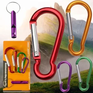 5x Alloy Snap Hook Carabiner D-Ring Key Chain Clip Keychain Hiking Camp+Whistle