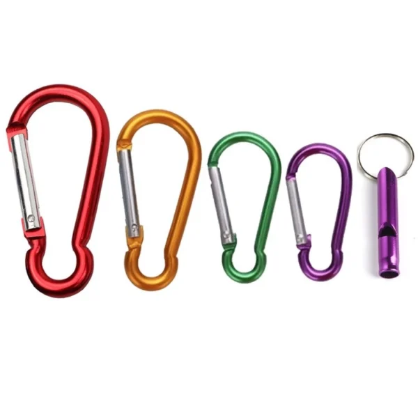 5x Alloy Snap Hook Carabiner D-Ring Key Chain Clip Keychain Hiking Camp+Whistle - Image 4