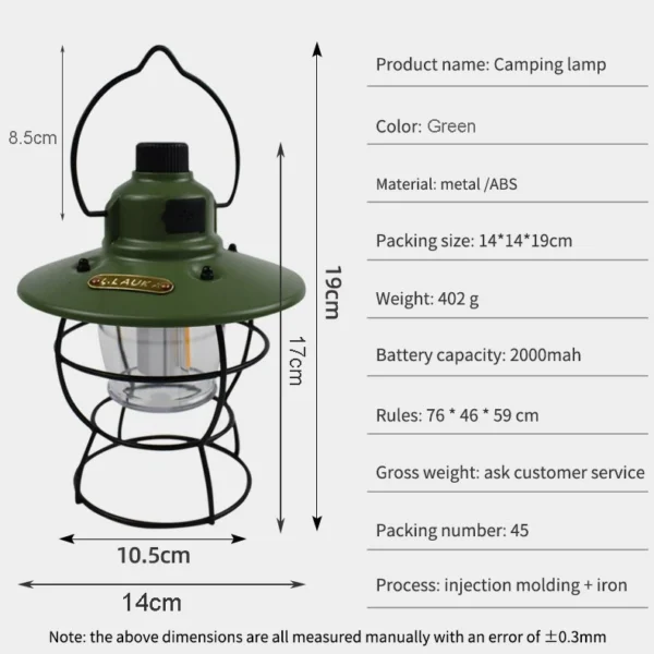 Portable Camping Light LED Tent Lantern Light Hanging Lamp Rechargeable Outdoor - Image 5