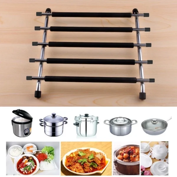 Kitchen Trivet Worktop Saver Hot Pot Pan Stand Rack Silicon and Stainless Steel