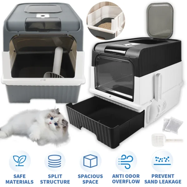 Self-Cleaning Cat Litter Box Large Cat Pan Drawer Anti-Splashing Cats Potty Tray - Image 6