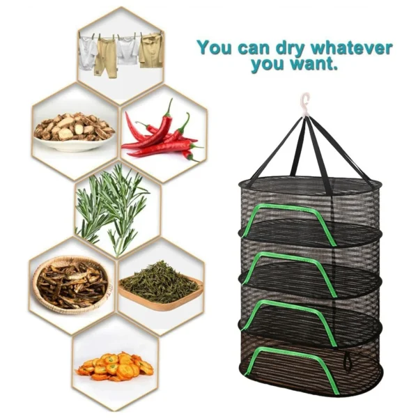 4 Layer Dry Rack Herb Drying Hang Net Dryer Folding Bag Mesh Hydroponic Plant UK - Image 6