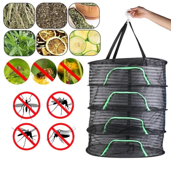 4 Layer Dry Rack Herb Drying Hang Net Dryer Folding Bag Mesh Hydroponic Plant UK - Image 2