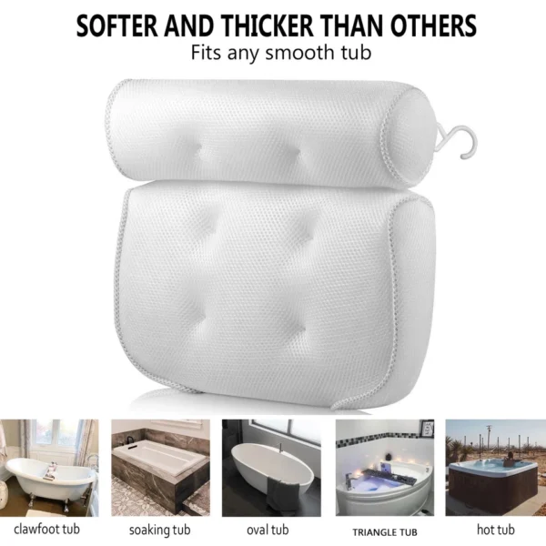 Luxury Bathroom Spa Bath Pillow Non-Slip Comfortable Bathtub Headrest Cushion UK - Image 5