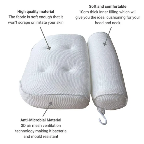 Luxury Bathroom Spa Bath Pillow Non-Slip Comfortable Bathtub Headrest Cushion UK - Image 3