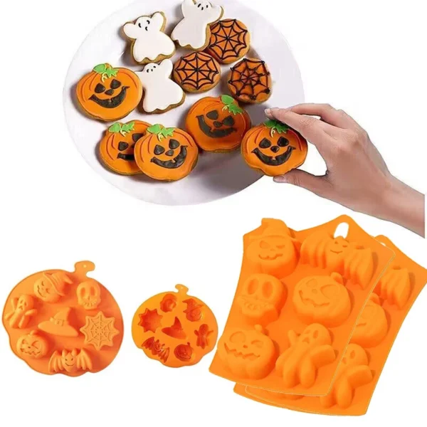 Halloween Silicone Mould 6 Pumpkin Ghost Bat Skull Cake Chocolate Candle Craft - Image 6