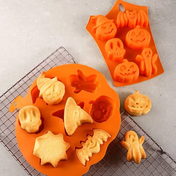 Halloween Silicone Mould 6 Pumpkin Ghost Bat Skull Cake Chocolate Candle Craft - Image 5