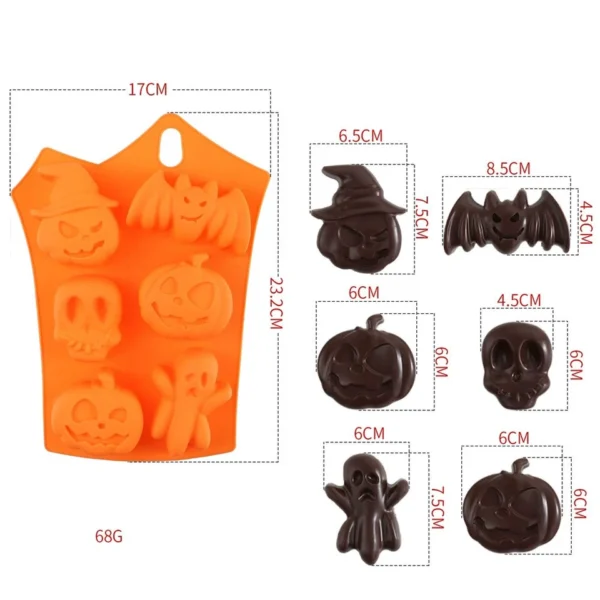 Halloween Silicone Mould 6 Pumpkin Ghost Bat Skull Cake Chocolate Candle Craft - Image 3