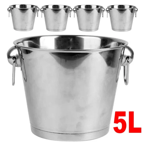 5L Stainless Steel Ice Bucket Champagne Wine Cooler with Handle Bar Pub Party UK - Image 3