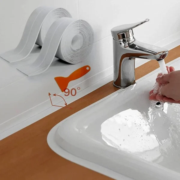 ath Kitchen Caulk Tape Sealant Strip Self Adhesive Toilet Wall PVC Sealing Tape - Image 3