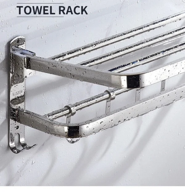 Double Chrome Towel Rail Holder Stainless Steel Wall Mounted Bathroom Rack Shelf paul_mash_01 paul_mash_0 - Image 2