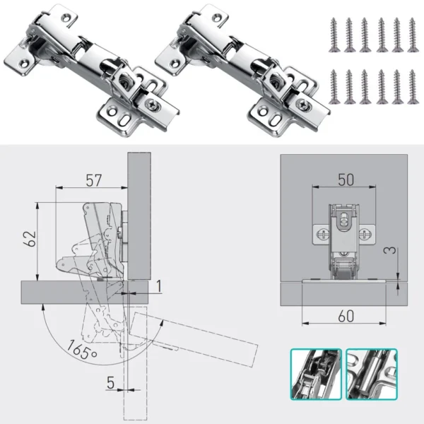 2/4/8Pcs 165 Degree Cabinet Hinges Soft Close Kitchen Cupboard Wardrobe Door UK - Image 6