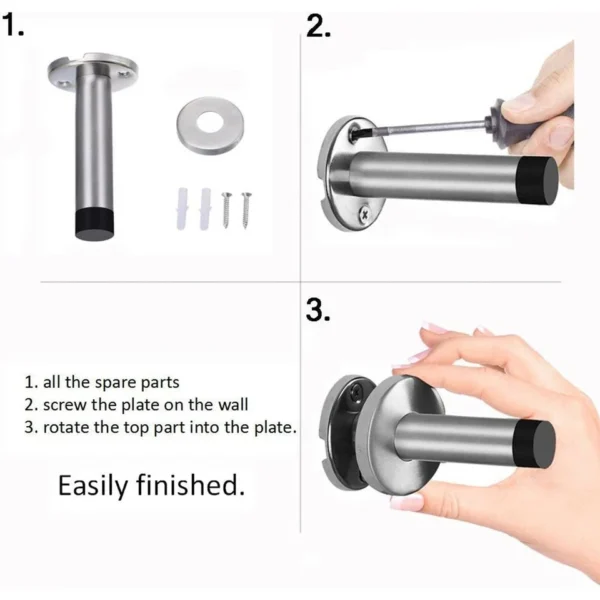 Door Stop Wall Mount Door Stopper Satin Stainless Steel Rubber Projecting Bumper - Image 5