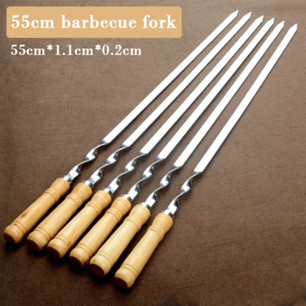 6-18pcs Stainless Steel BBQ Skewers For Barbecue Kebab Fruit with Wooden Handle - Image 4