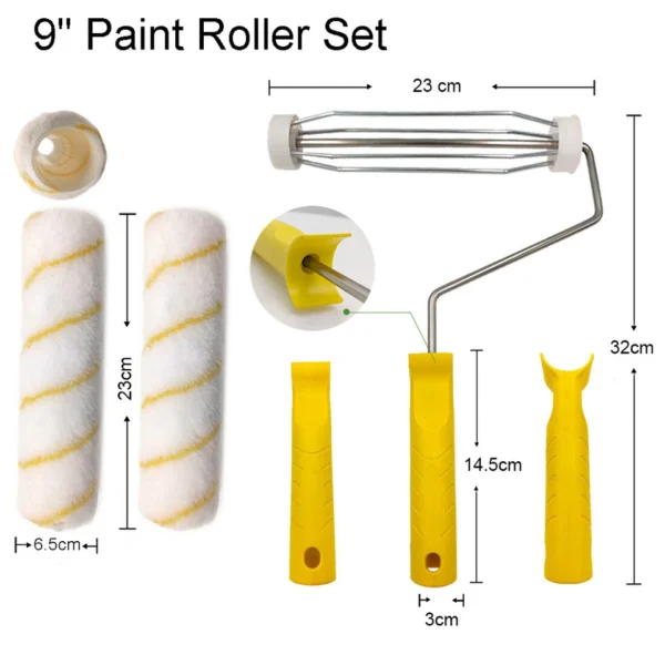 12PCS Paint Roller Kit 9in Home Wall Ceiling Handle Decorating Tool Runner Brush - Image 4