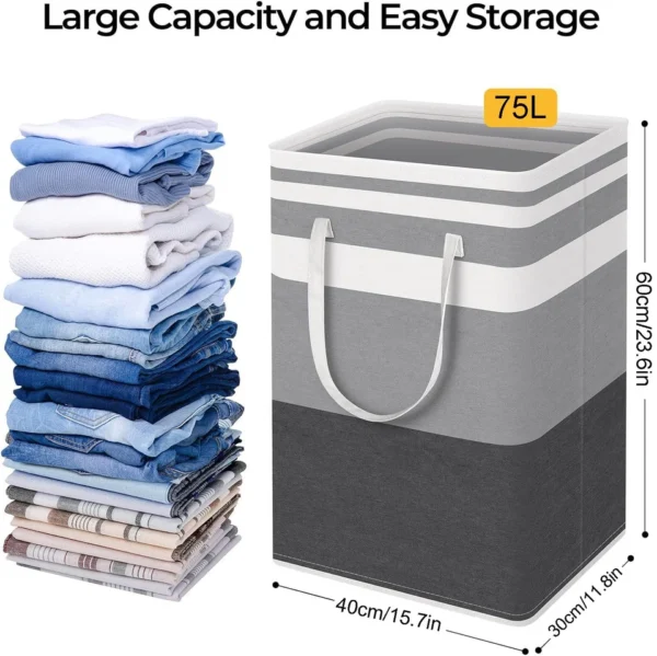 2Pcs Laundry Basket Washing Dirty Clothes Folding Hamper Bag Storage Bin Handle - Image 7