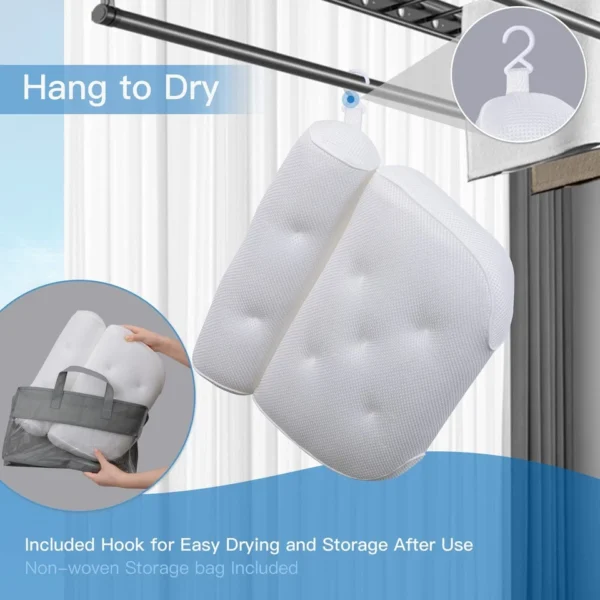 Bathroom Spa Bath Pillow with 6 Suction Non-Slip Comfy Headrest Cushion Bathtub - Image 3