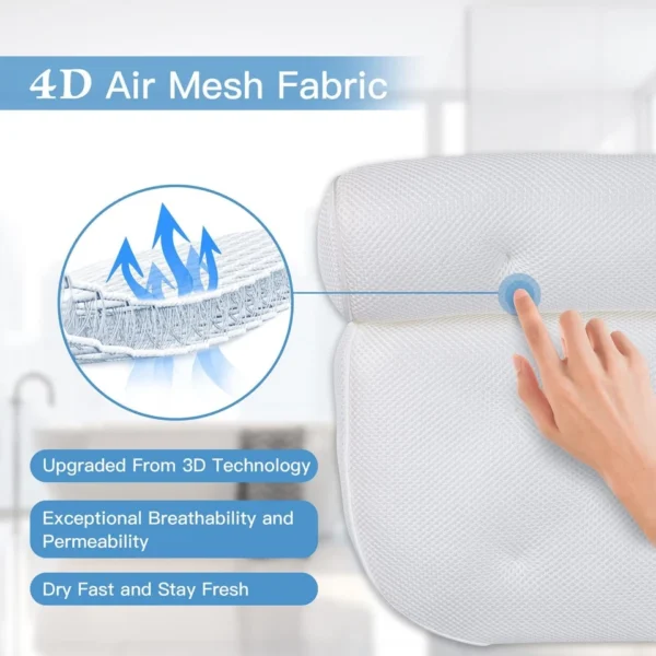 Bathroom Spa Bath Pillow with 6 Suction Non-Slip Comfy Headrest Cushion Bathtub - Image 2