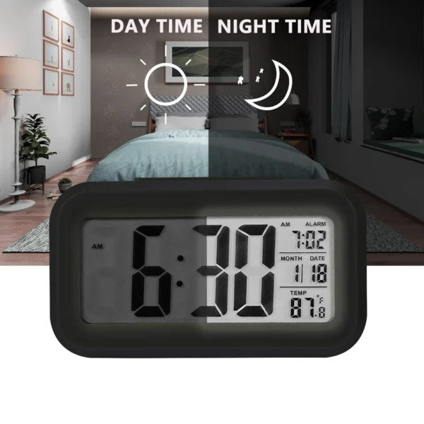 LED Digital Bedside Snooze Alarm Clock Time Temperature Day Night Mode Clock UK - Image 6