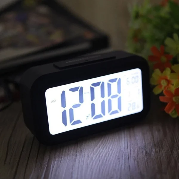 LED Digital Bedside Snooze Alarm Clock Time Temperature Day Night Mode Clock UK - Image 5