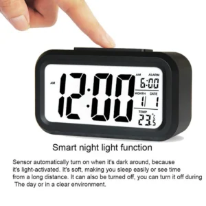 LED Digital Bedside Snooze Alarm Clock Time Temperature Day Night Mode Clock UK