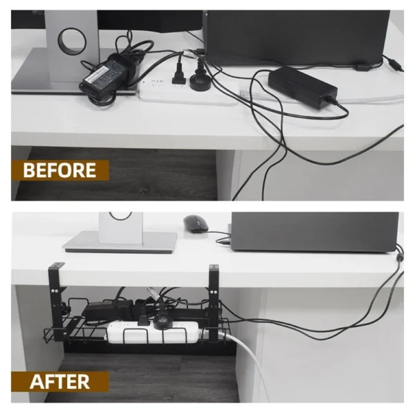 1/2/3PCS Under Desk Cable Tray Management Tidy Wire Cord Storage Rack Organizer - Image 6