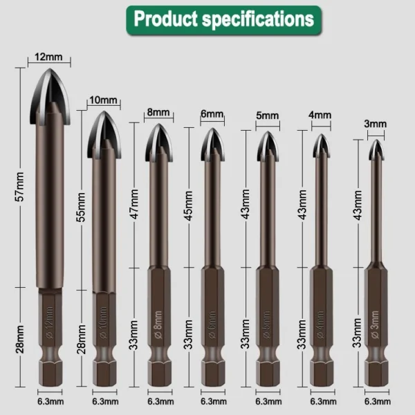 7× Dry Diamond Drill Bits For Granite Tile Glass Porcelain Marble Ceramic Set UK - Image 5